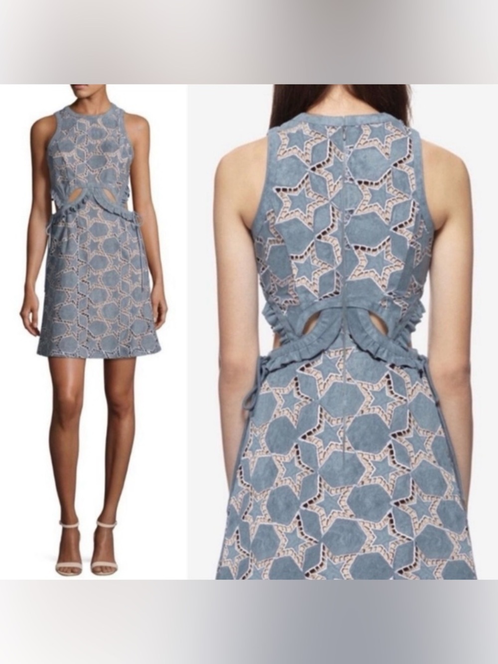 SELF-PORTRAIT Cutout Geometric Lace Dress — Steel Blue / Nude Illusion | US 8 - Picture 2 of 15